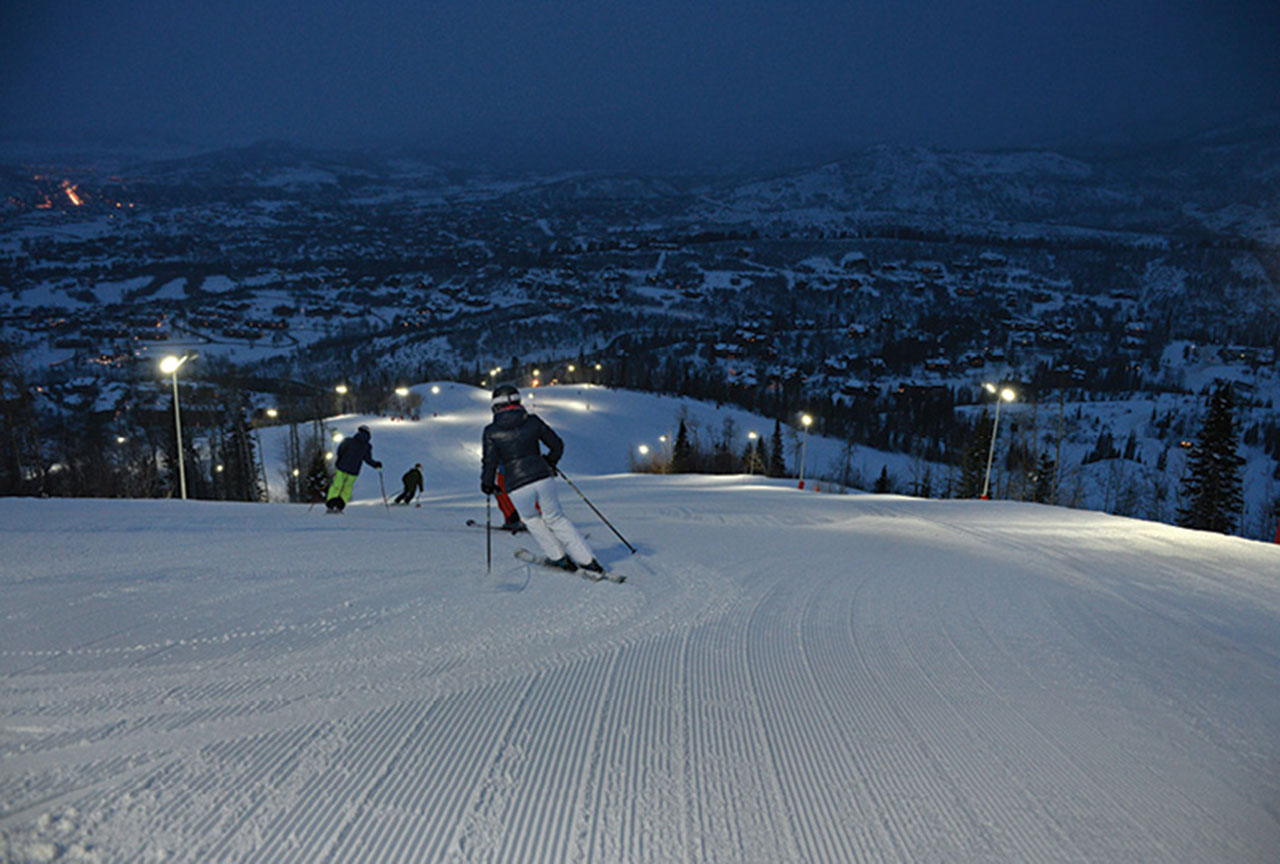Skiing at night