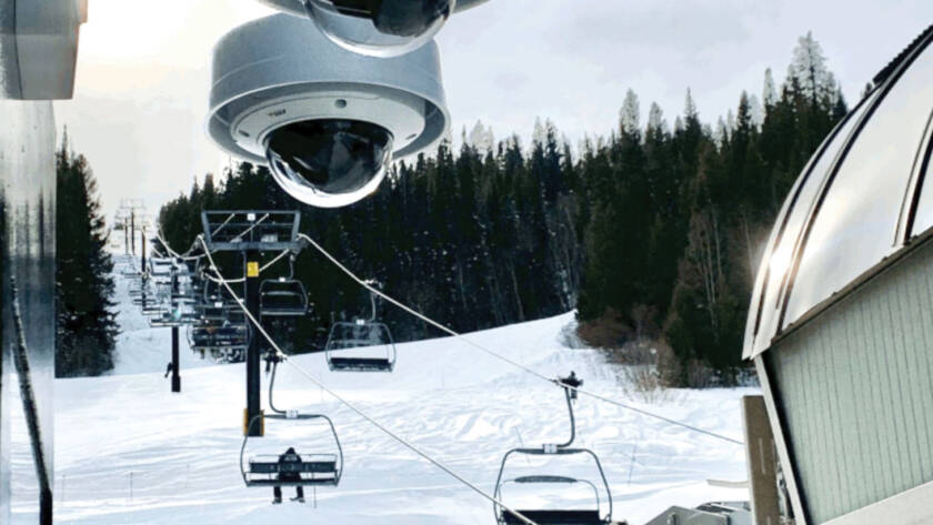 Closeup of security cameras on Gondola lift