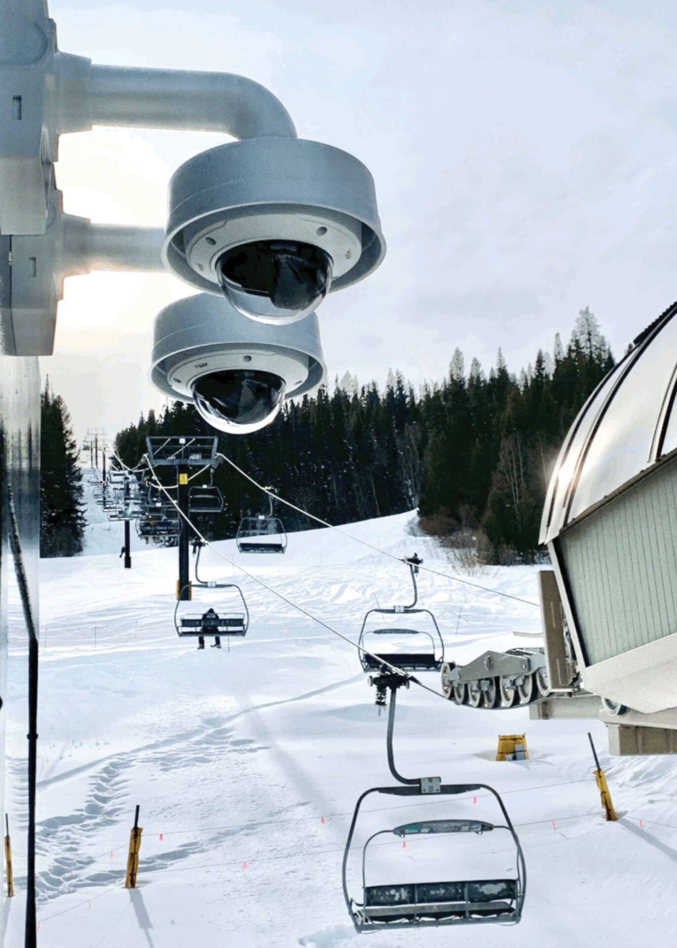 Closeup of security cameras on Gondola lift