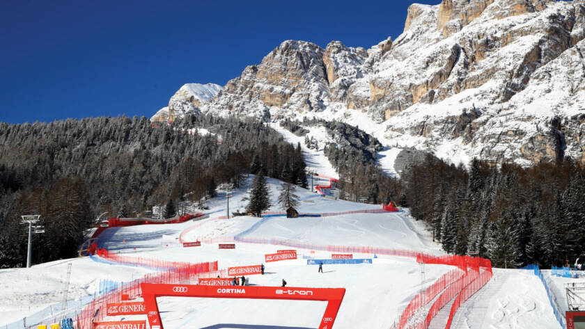 A full set up of LISKI Safety nets and pads at the AUDI FIS World Cup in Cortina, Italy.