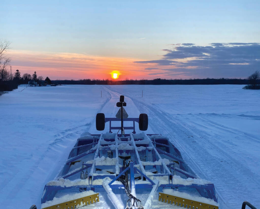 Rearview from PistenBully snow groomer