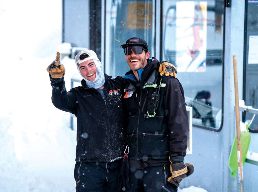 Two lift operators mugging for the camera