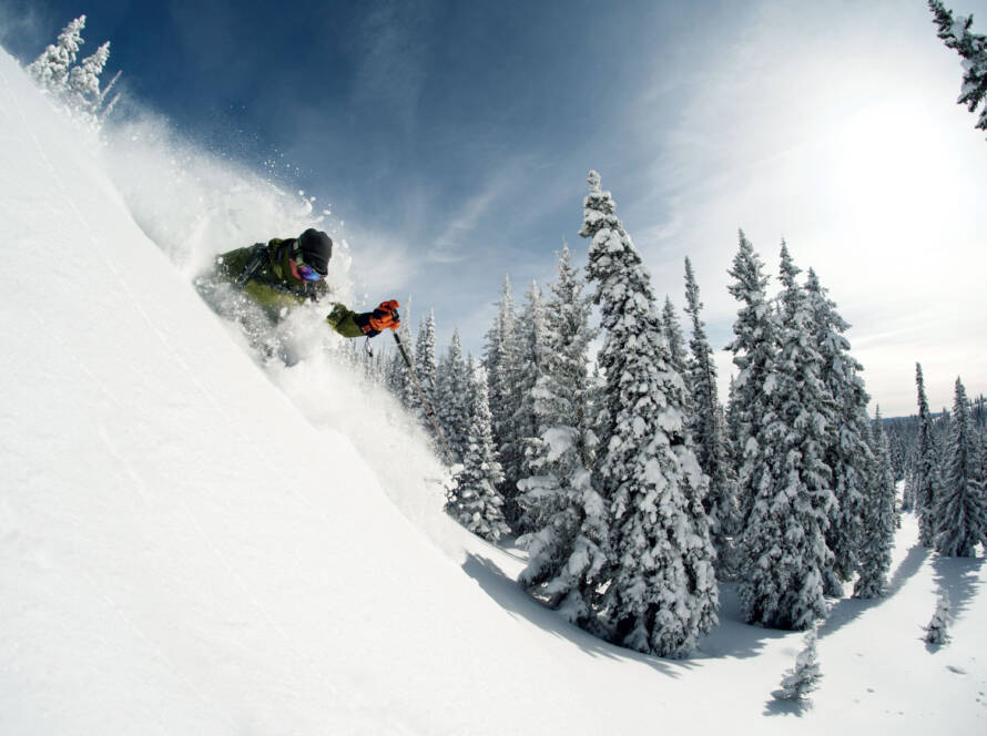 Skier skiing through fresh powder