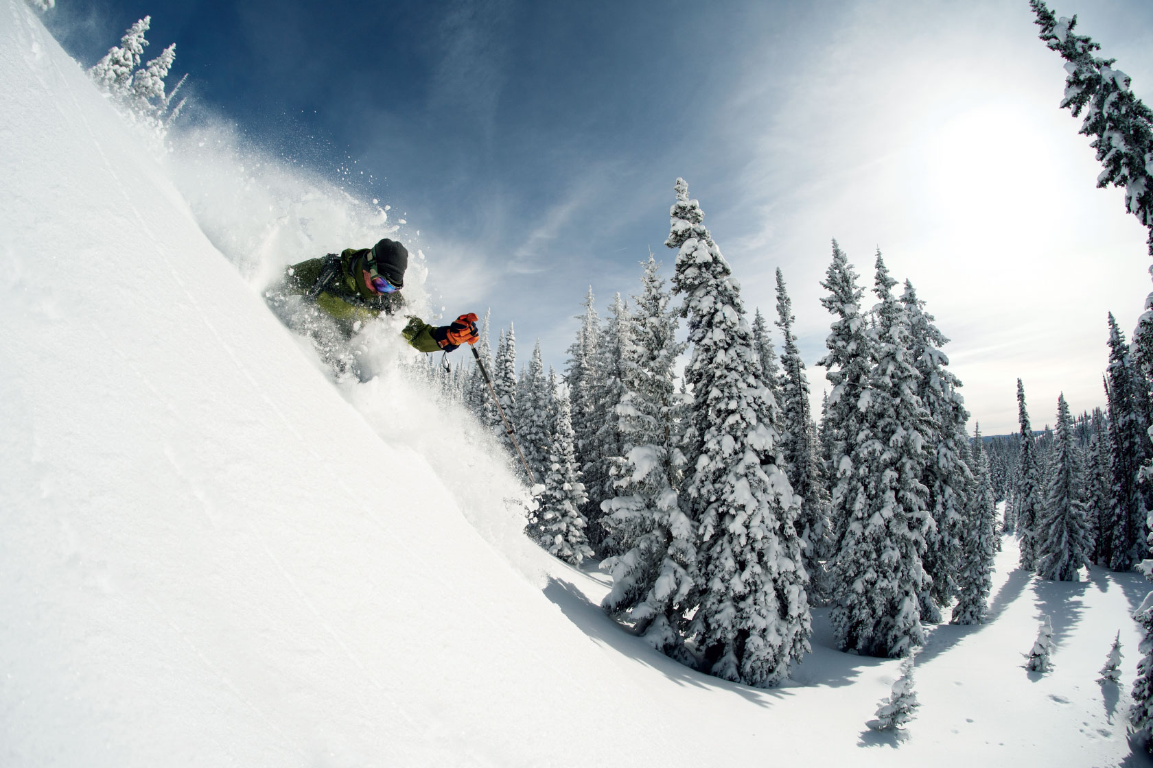 Skier skiing through fresh powder