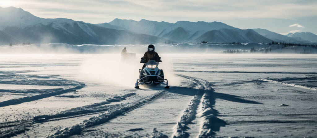 Snowmobile approaching on trail