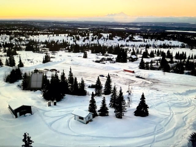 Aerial view of snow covered yard