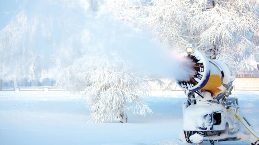 Snowmaking gun shooting snow