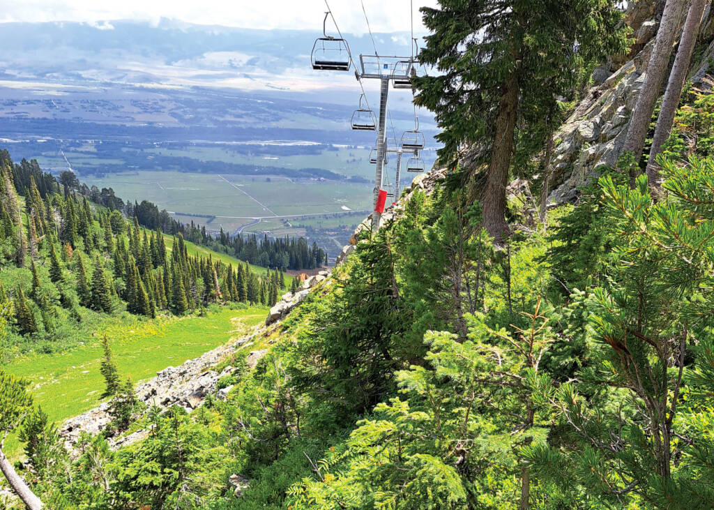 Ski resort in summer, with view of grassy landscape in background