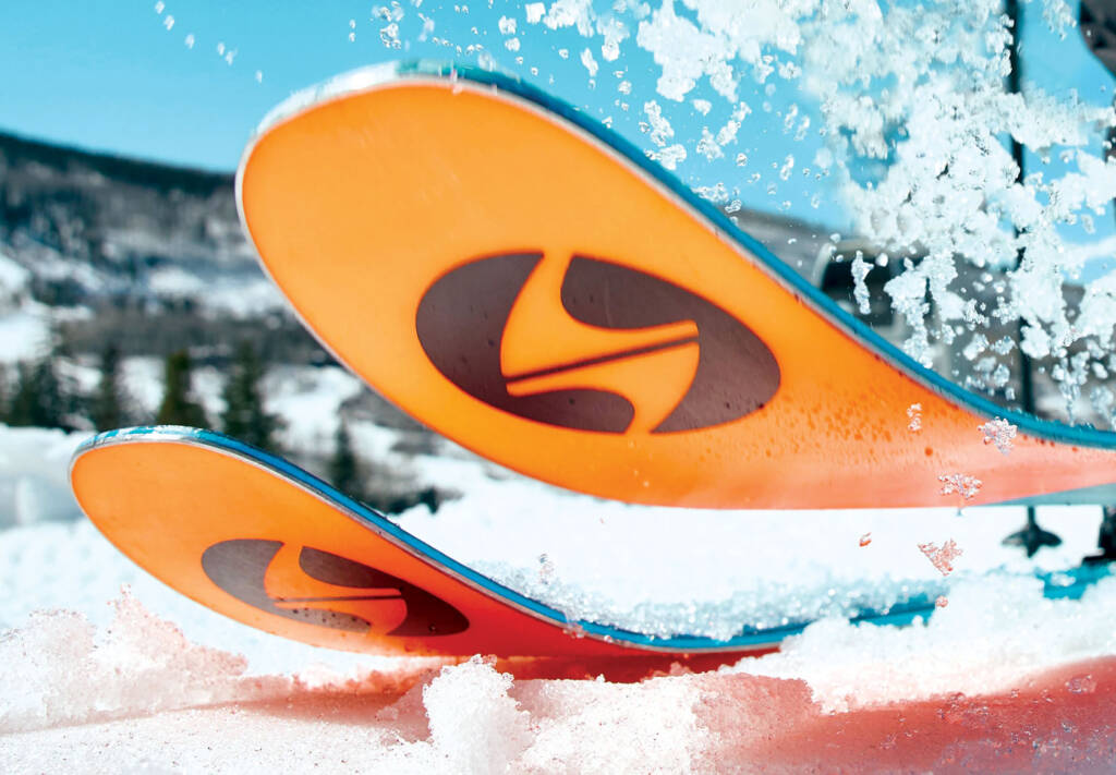 Closeup of ski tips
