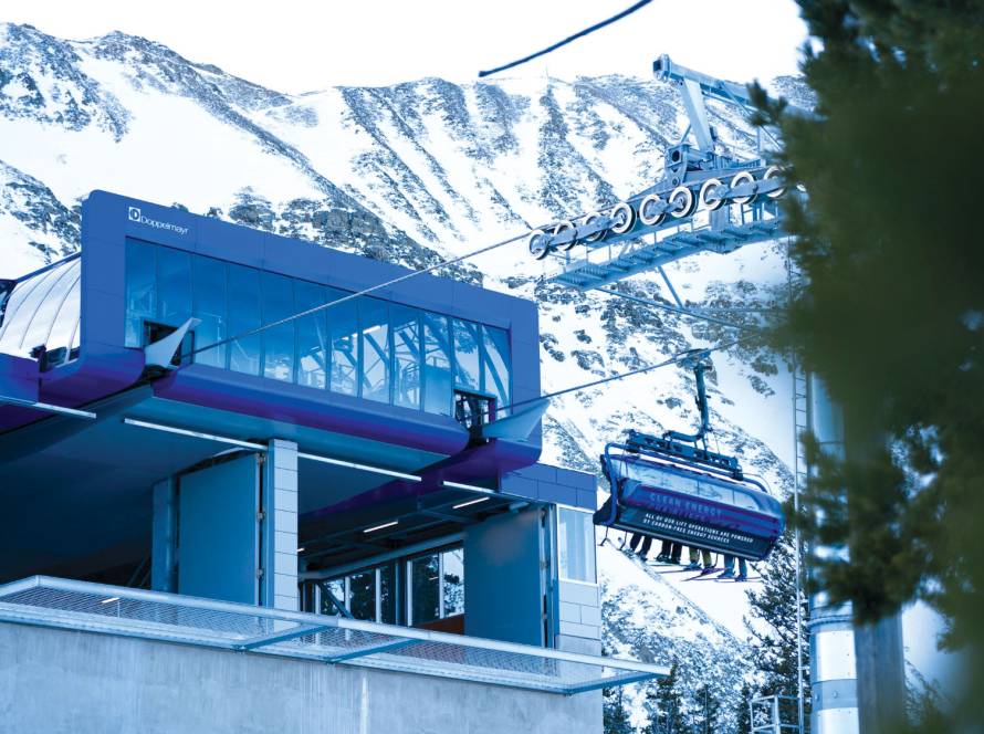 Ski lift bench entering terminal