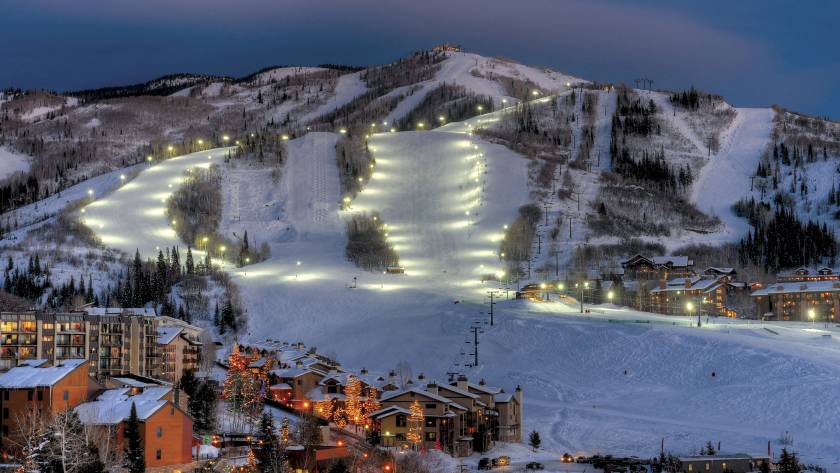 Aerial nighttime view of Steamboat Springs Ski Resort