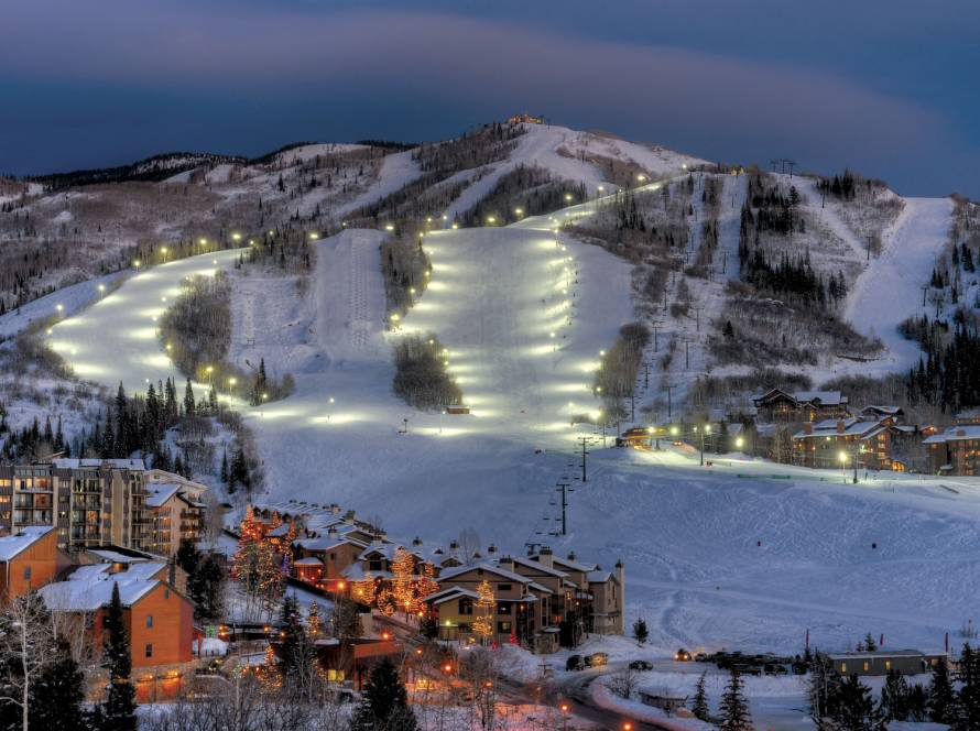 Aerial nighttime view of Steamboat Springs Ski Resort