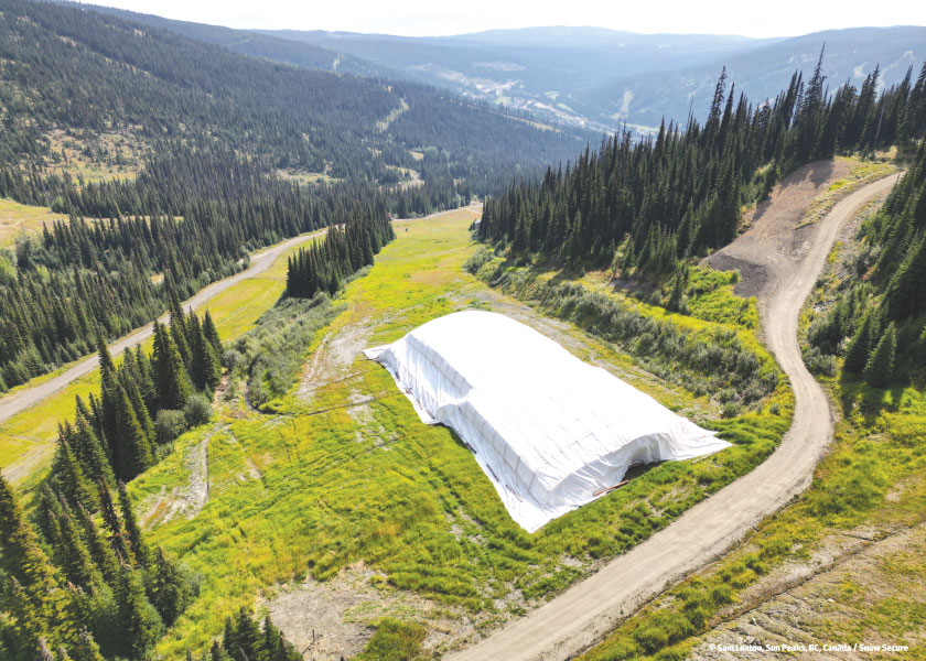 Aerial photo of insulated mats protecting snow in off-season