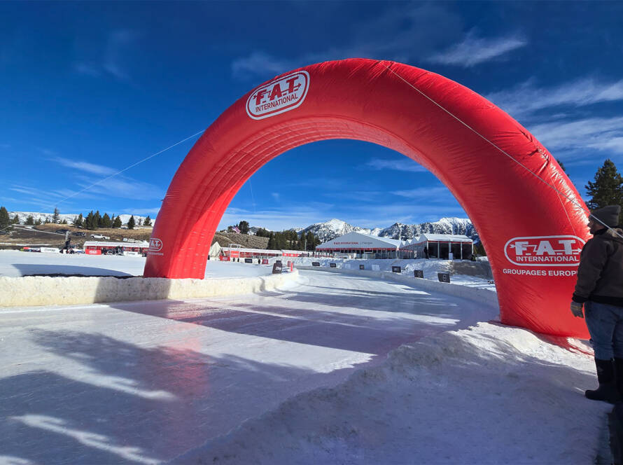Well-groomed ice track under bright sun