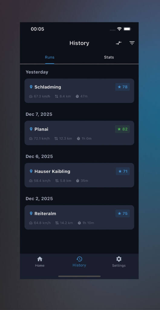 SkiCoach.App user interface