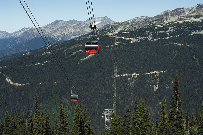 Gondolas running on mountainside