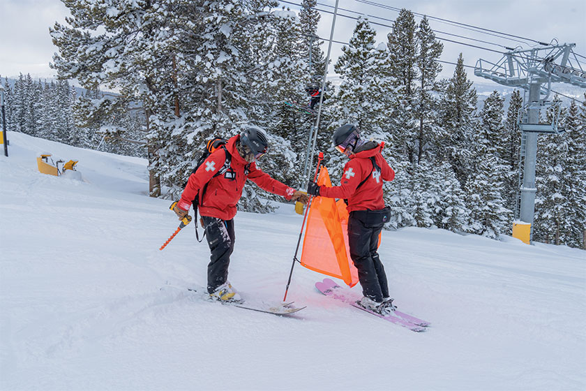 Ski patrol training in snow