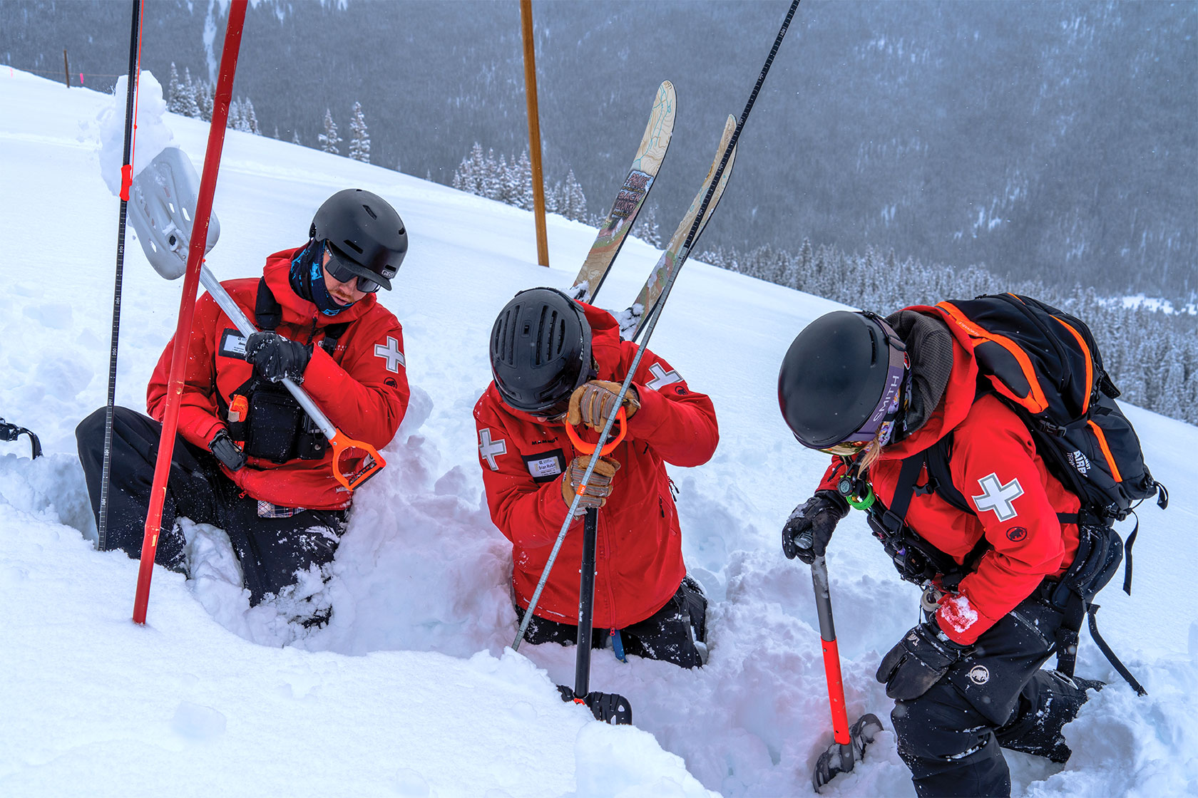 Ski patrol training in snow
